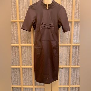 Beautiful chocolate brown dress with unique design. Mandarin collar.